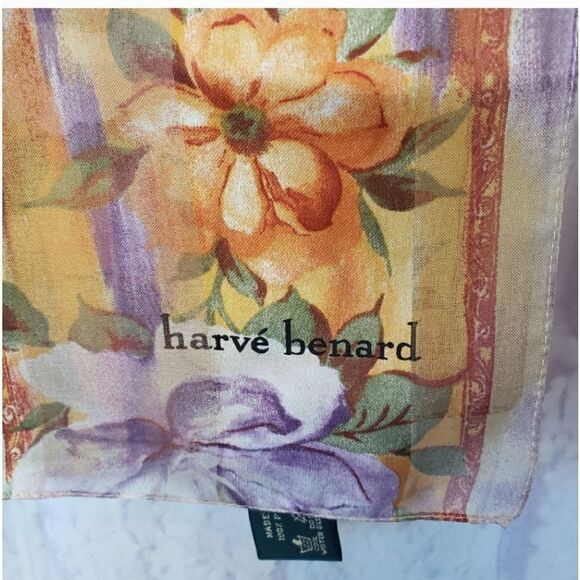 HARVE BENARD Floral Semi-Sheer Scarf Made In Italy Polyester - Picture 2 of 5